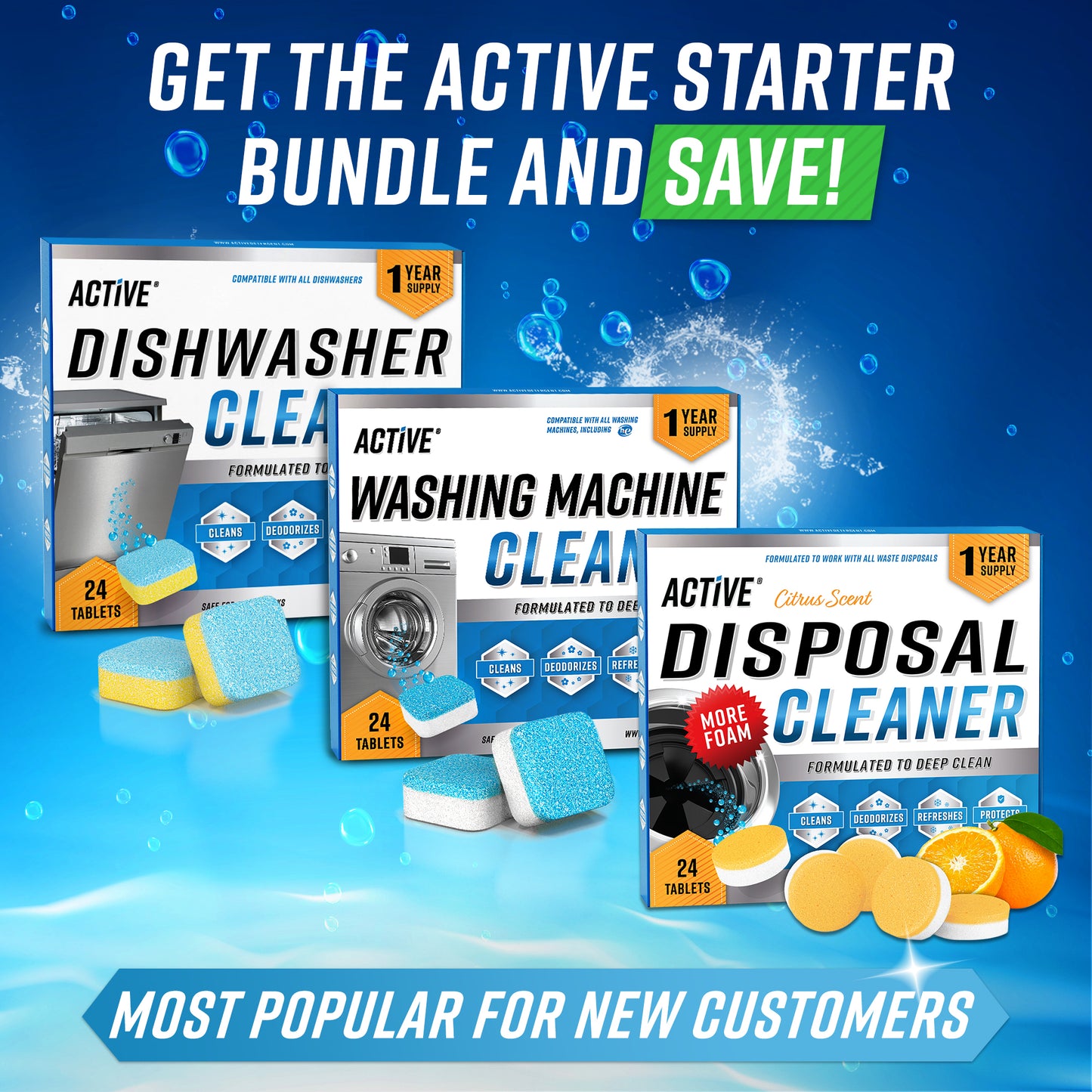 Appliance Bundle Starter: Washer + Dishwasher + Disposal Cleaner Descalers